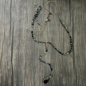 Beaded Y Necklace with Crystal Pendant Accent